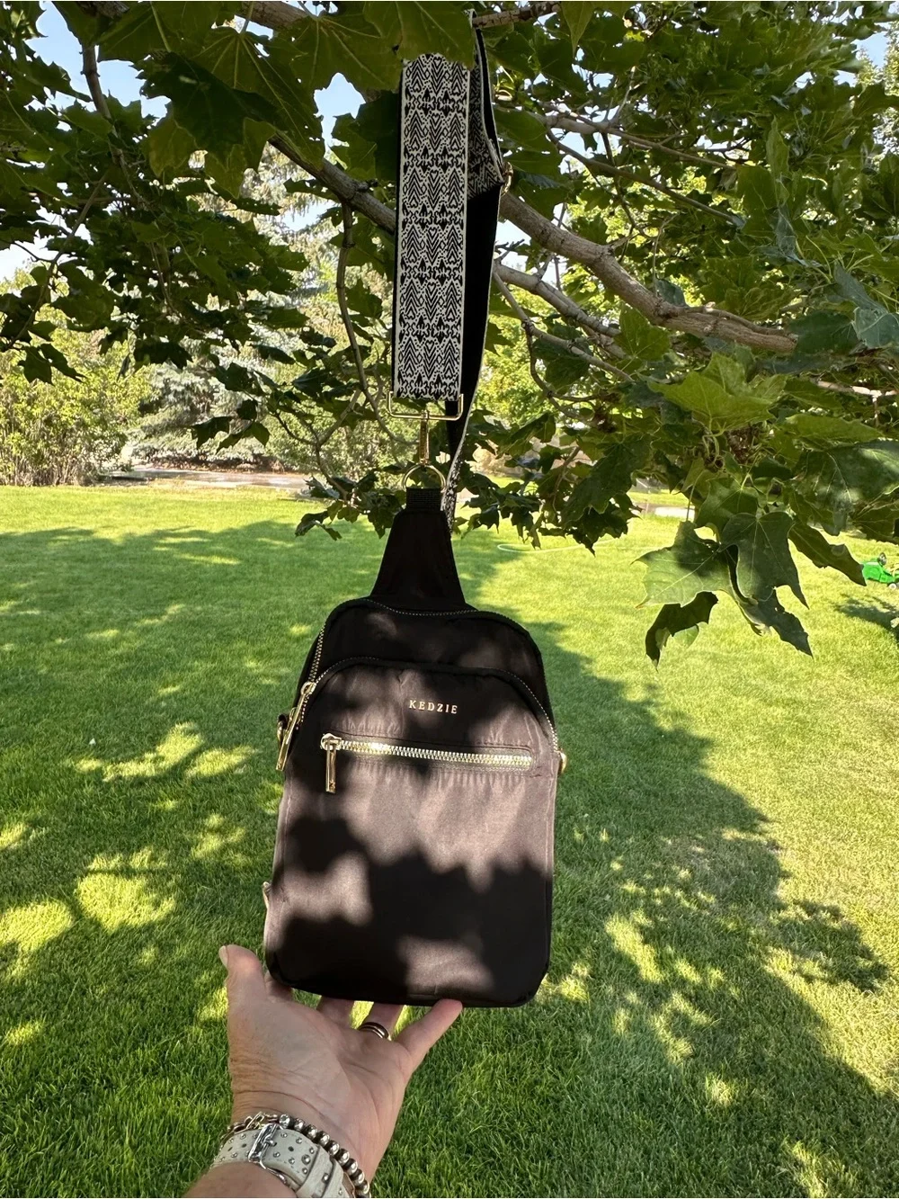 Kenzie Black Crossbody Sling Bag with Gold Hardware